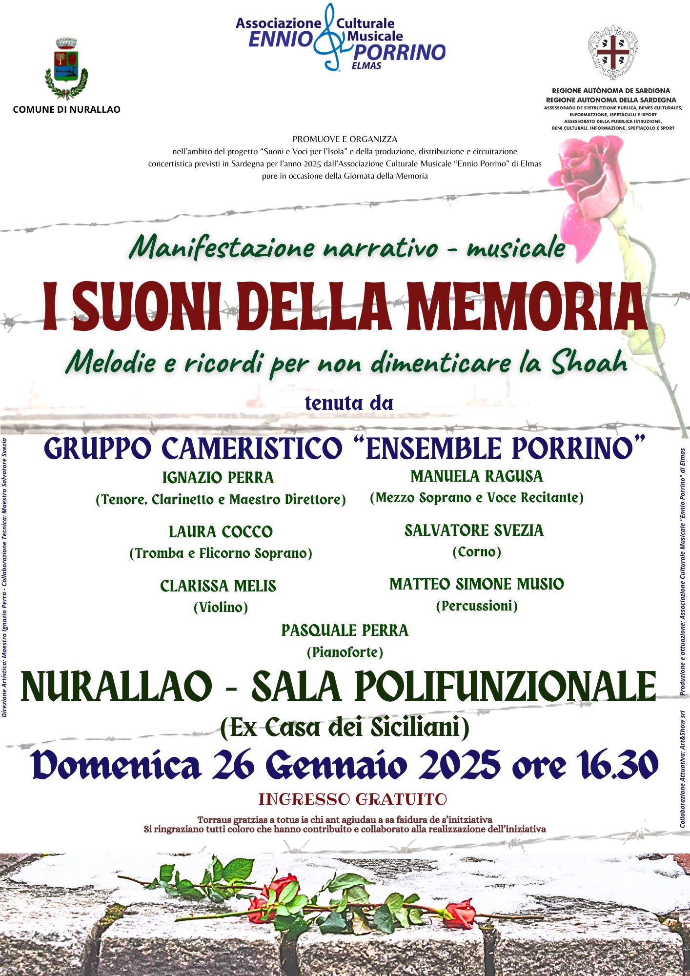 L’Associazione Ennio Porrino di Elmas il 26 gennaio porta I suoni della Memoria a Nurallao