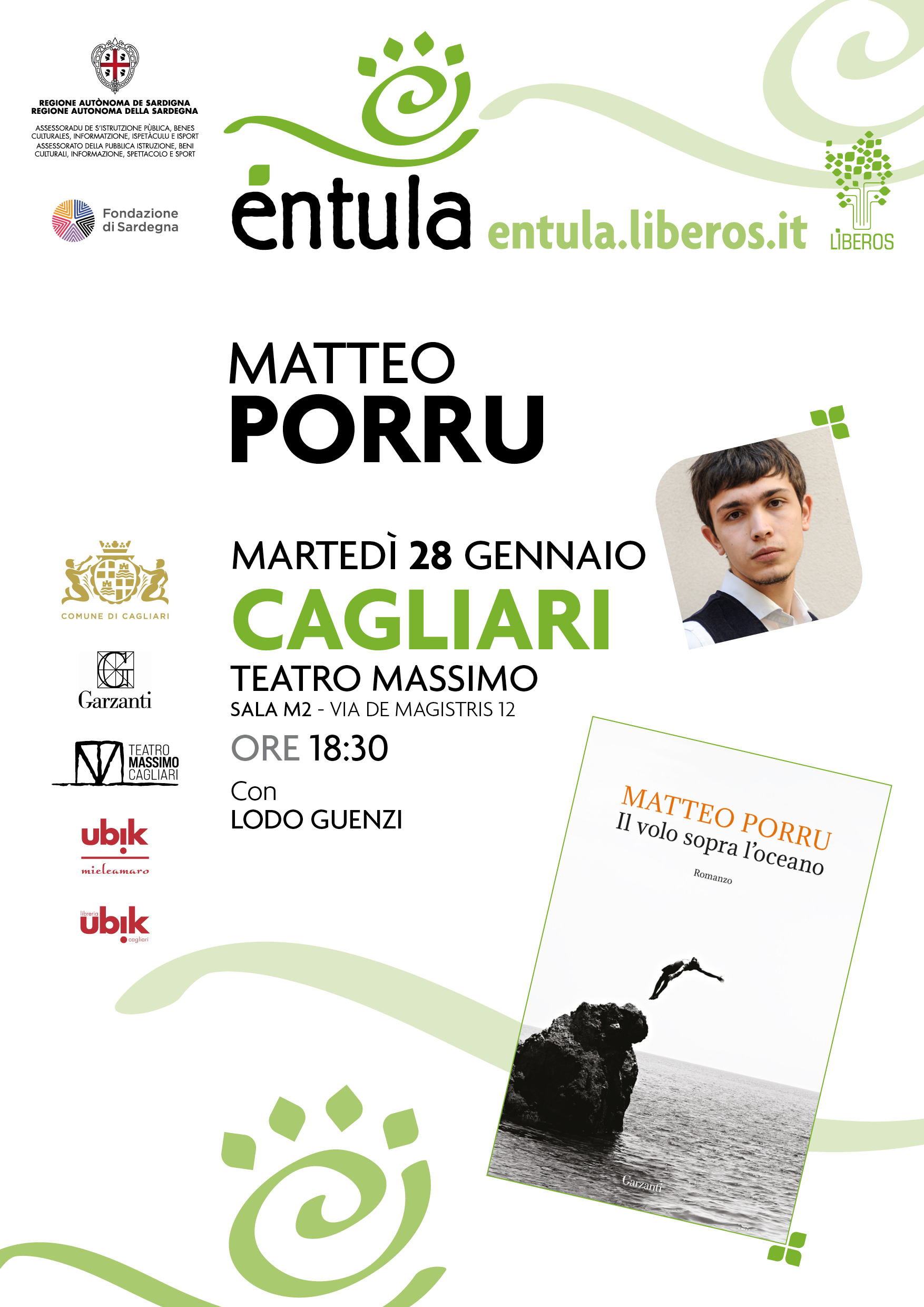 Libri, Festival Éntula: domani al Massimo, Matteo Porru presenta il nuovo romanzo “Il Volo sopra l’Ocenao”