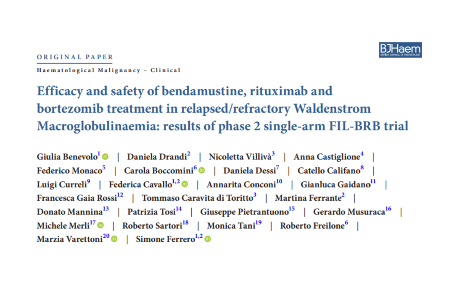 L’Oncologia di Oristano sulle pagine del British Journal Haematology