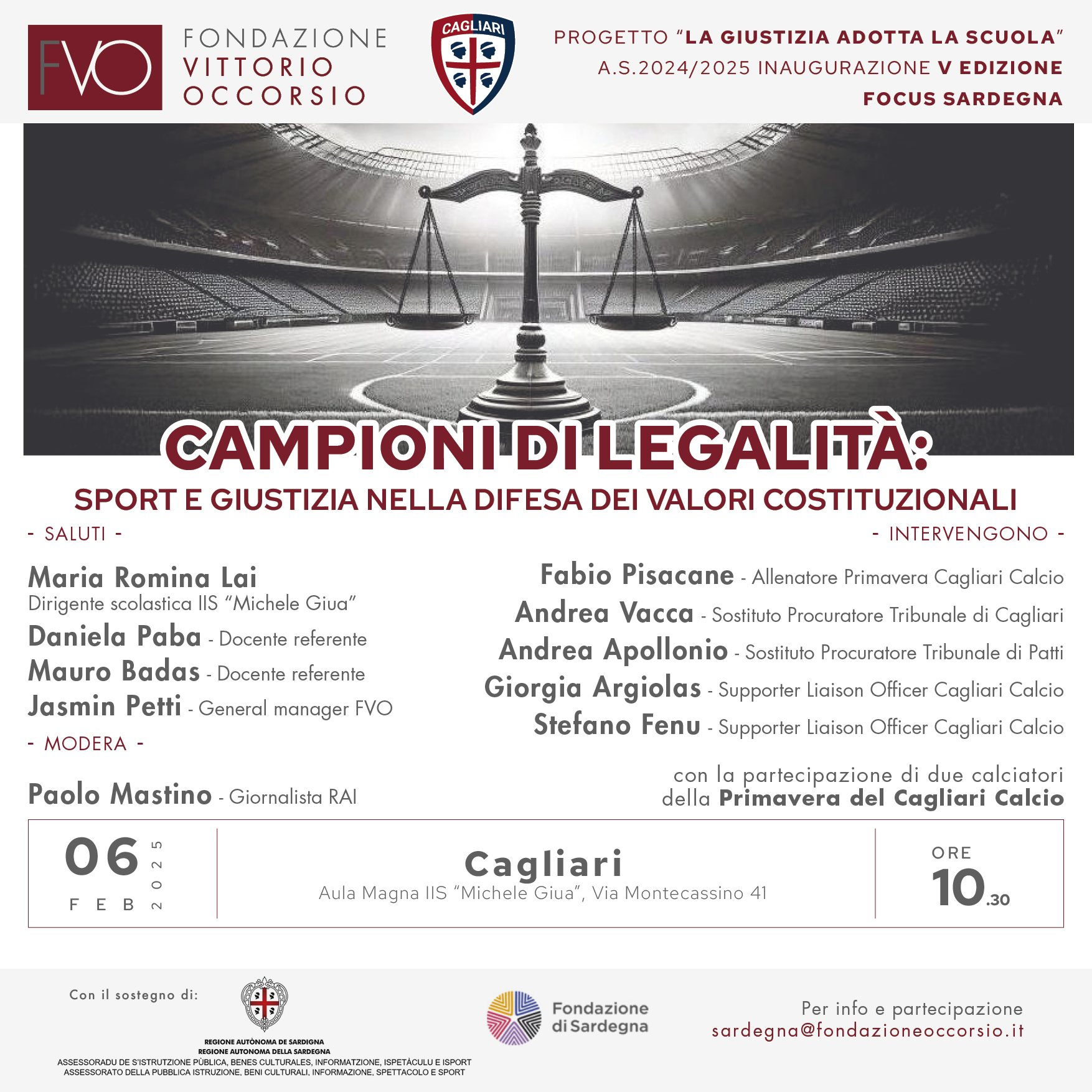 Campioni di legalità, si parla di sport e giustizia col Cagliari Calcio