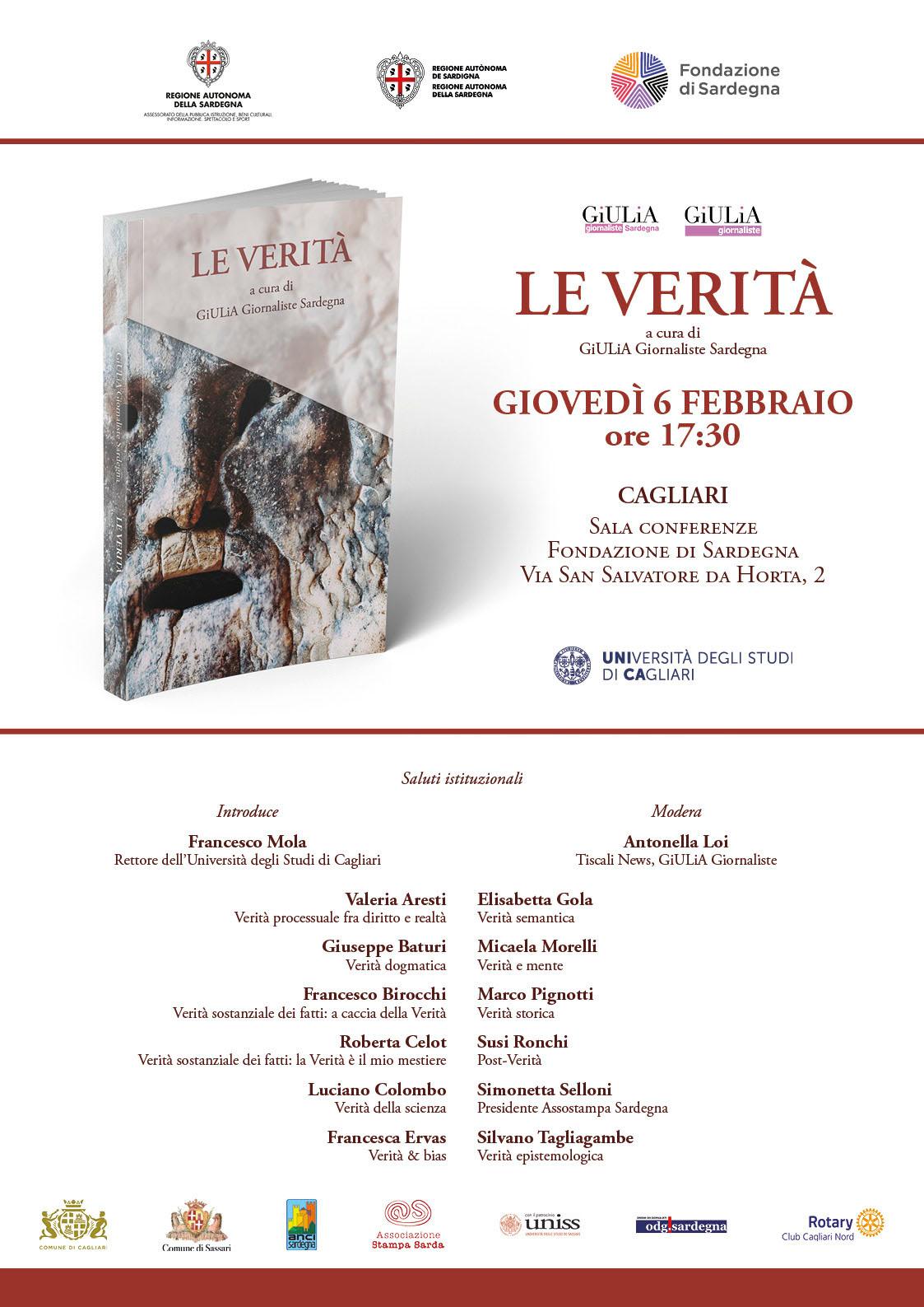 Cagliari. 6 febbraio – presentazione del libro Le Verità: ideato e curato da Giulia giornaliste Sardegna